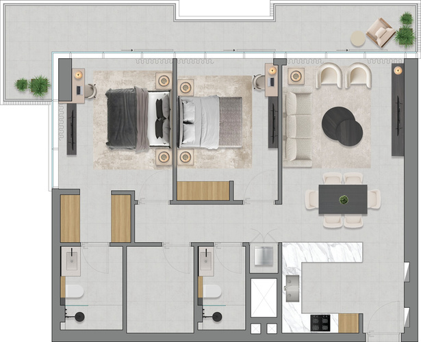 2 bedroom floor plan Type 1A RR Avenue