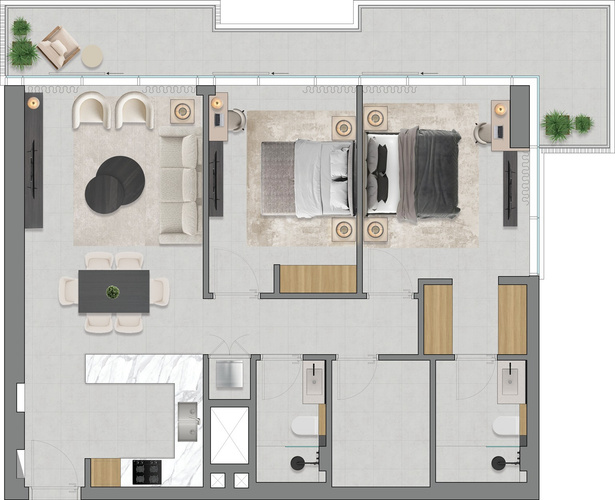 2 bedroom floor plan Type 1B RR Avenue